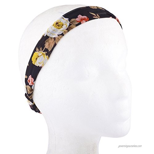 Lux Accessories Black Red Multi Floral Flower 3 Pack Chiffon Soft Headband Set