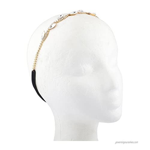 Lux Accessories Goldtone Floral Crystal Pave Queen Bridal Bridesmaid Flower Girl Stretch Headband