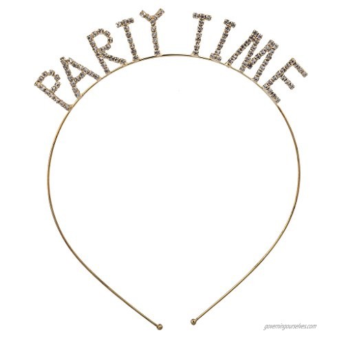 Lux Accessories Goldtone Rhinestone Party Time Verbiage Party Headband
