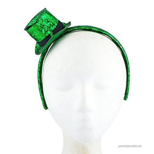 Lux Accessories Green Glittery Saint Patrick Lucky Clover Party Hat Headband