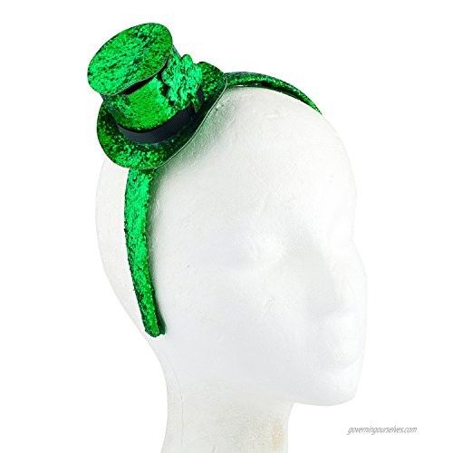 Lux Accessories Green Glittery Saint Patrick Lucky Clover Party Hat Headband