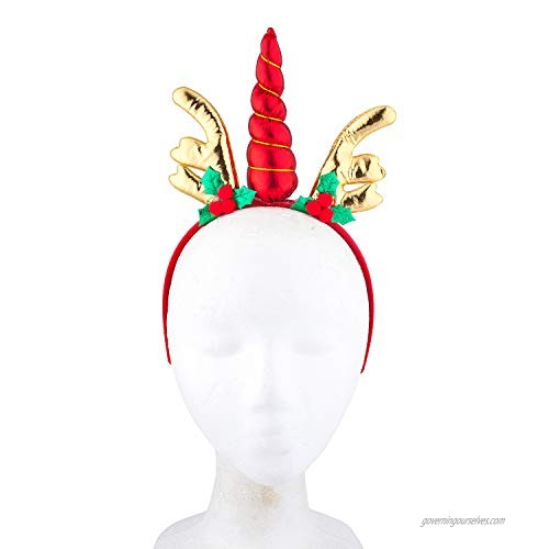 Lux Accessories Metallic Red Unicorn Horn Gold Tone Antlers Fashion Headband