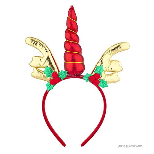 Lux Accessories Metallic Red Unicorn Horn Gold Tone Antlers Fashion Headband