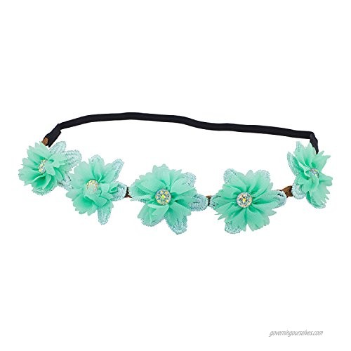 Lux Accessories Mint Green Chiffon Glitter Flower Floral Headband Headwrap