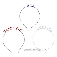 Lux Accessories Red Blue White HAPPY 4TH USA AMERICA Wire Fashion Headband (3pc)