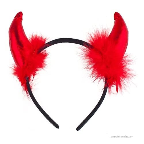 LUX ACCESSORIES Red Fluffy Devil Ears Stretch Headband Bowtie Bendable Tail Halloween Holloween Costume…