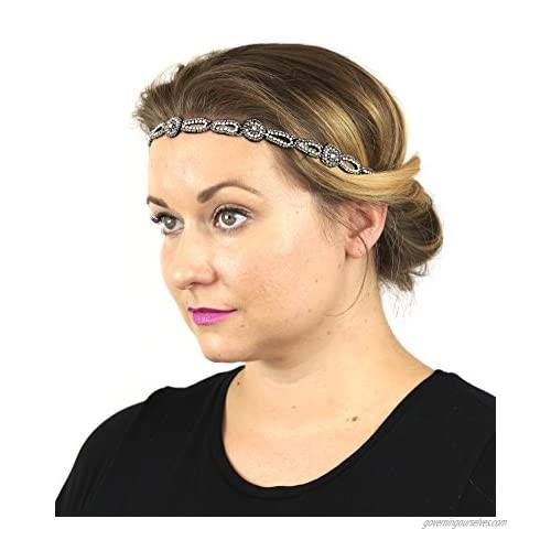 Lux Accessories Seed Bead & Rhinstone Stretch Fit Beaded Headband Head Piece