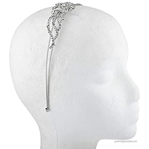 Lux Accessories Silver Tone Crystal Rhinestone Flower Floral 2 Row Coil Headband