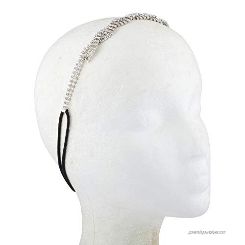 Lux Accessories Silver Wedding Event Elastic Full Crystal Rhinestone Bridal Hair Headdress