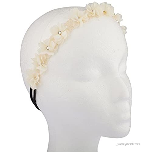 Lux Accessories White Floral Flower Crystal Lace Stretch Headband