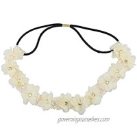Lux Accessories White Floral Flower Crystal Lace Stretch Headband
