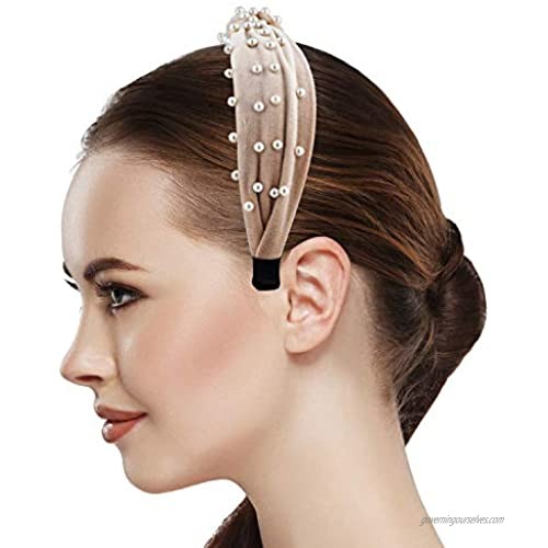Lux Accessories White Pearls Criss Cross Fabric Head Wrap Fashion Headband