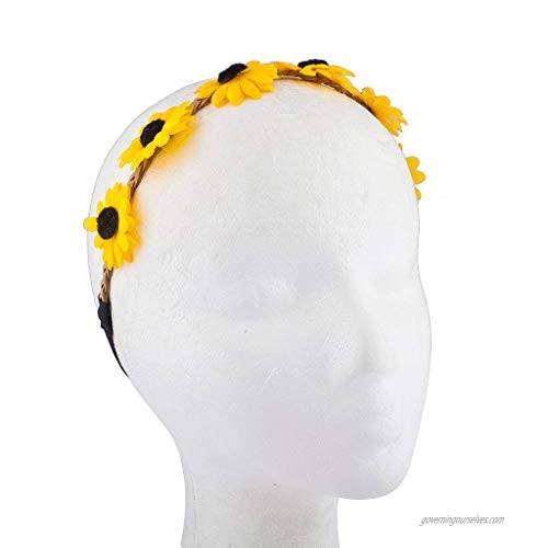 Lux Accessories Yellow Braided Flower Crown Flower Stretch Headband