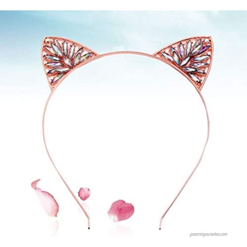 Minkissy Cat Ears Headband Rhinestone Cat Hair Hoop Crystal Kitten Ear Headdress for Party Daily Decoration (Rose Gold)