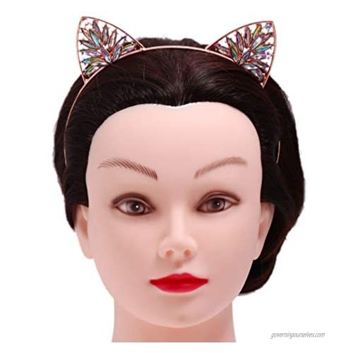 Minkissy Cat Ears Headband Rhinestone Cat Hair Hoop Crystal Kitten Ear Headdress for Party Daily Decoration (Rose Gold)