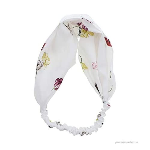 Motique Accessories White Headwrap with Scattered Flowers Headband