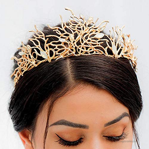 Nicute Bride Wedding Crowns and Tiaras Gold Bridal Coral Crown Princess Opal Headpieces Jewelry for Women and Girls