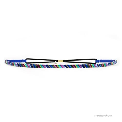 Pink Pewter"Brie" Black Label Beaded Headband Stretch Band Hair Jewelry - Blue Multi Stripe