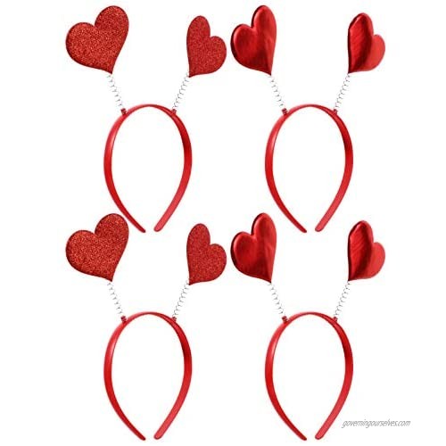PIXNOR Red Heart Headband Glitter Head Bopper Valentines Day Hair Accessories Party Headwear Holiday Costume Headpiece For Holiday Party Props Party Favors Red 4pcs