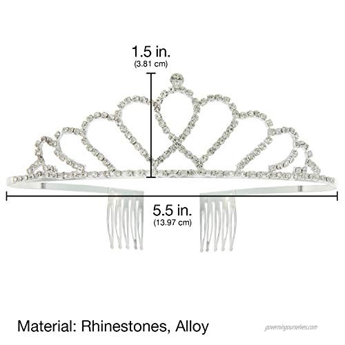 Princess Austrian Crystal Rhinestone Tiara Double Heart Crown in Radiant Silver