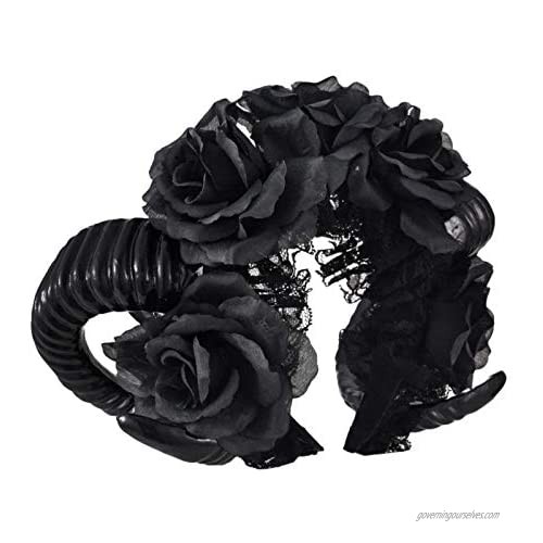 Ro Rox Gothic Ram Horns Sinister Evil Headband Roses Garland Satanic Headpiece