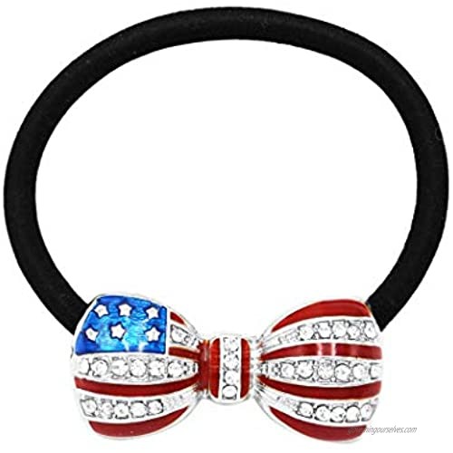 Rosemarie & Jubalee Women's Sparkling Crystal and Enamel USA Flag Ponytail Hair Tie Band Accessory
