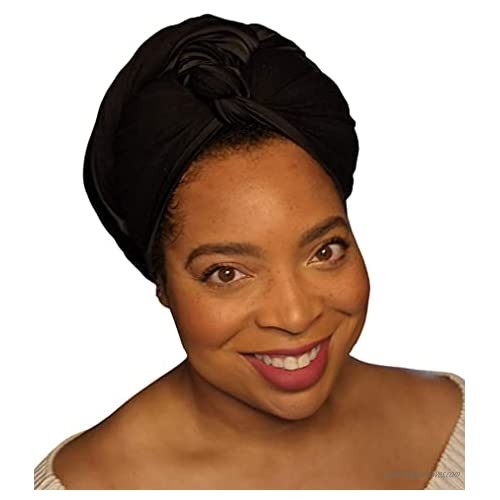 Satin Lined Turban Head Band- 2-in-1 Headwrap Natural Hair Beanie Hijab Easy Protective Scarf Head Wrap by WRAPTstyle