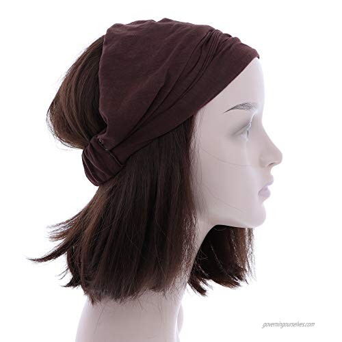 Set of 3 Wide Cotton Head Band Solid Boho Yoga Style Soft Hairband Black Brown White