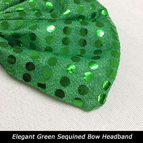 St Patricks Day Headbands for Women - Emerald Green Sequin Bow Tie Head band - St Patty Day Hair Accessories 2 Pcs