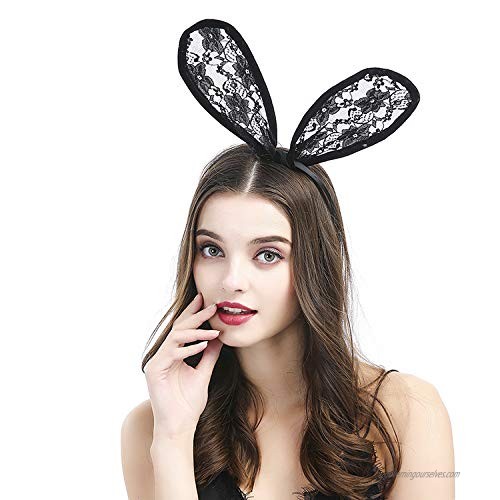 Tvoip Bunny Ears Headbands Sexy Black Costume Accessory for Bunny Girl rabbit ear headbands for Cosplay Halloween Wedding Party Decor (Black2)