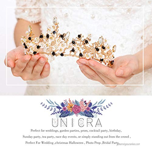 Unicra Wedding Crowns and Tiaras Costume Rhinestones Gold Flower Queen Crown Bridal for Women and Girls