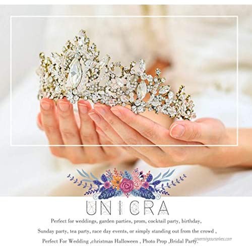 Unicra Wedding Crowns Baroque Tiaras Costume Rhinestones Vintage Gold Queen Crown Bridal Hair Accessories for Women and Girls (Black)