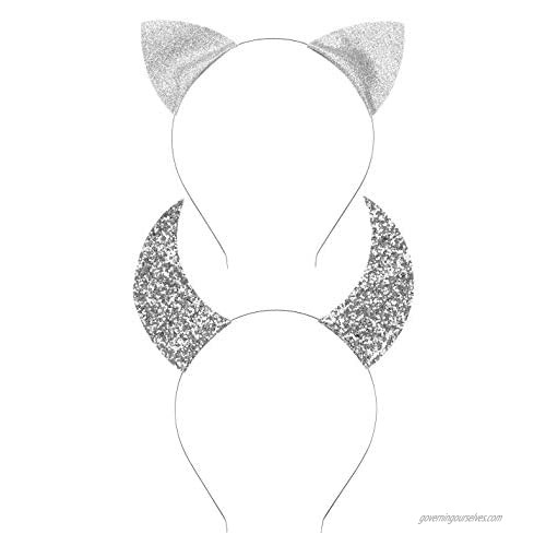 Uniqhia Halloween Headband"Devil" Horns and"Felina" Glitter Cat Ears Headbands Kitty Headbands