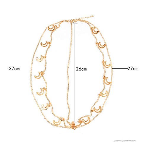 Urieo Bohemian Head Chain Jewelry Gold Moon Forehead Chain Sequins Headband Halloween Wedding Headpiece for Women and Girls