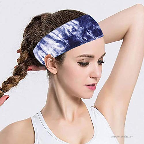 Urieo Yoga Cotton Headbands Colorful Boho Tie Dye Elastic Hair Bands Non Slip Sweat Soft Dye Head Wrap Workout for Women and Girls (Pack of 3)