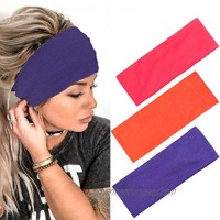 Urieo Yoga Wide Headbands Purple Running Hair Bands Stretchy Non Slip Head Wraps for Women and Girls (Pack of 3)