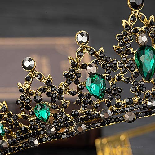 Vintage Retro Gold Black Crystal Queen Tiaras Crowns for Women Girls Party Halloween Costume Prom Pageant Mother's Day Gift (Green)