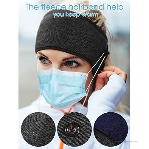 Winter Ear Warmer Headband with Buttons Double-layer Fleece Earmuff Headband Warm Earband Sports Hairband for Women Men