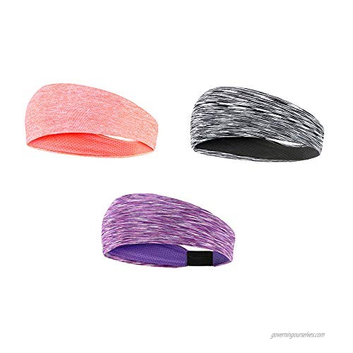 WNDEON Women Headbands Elastic Soft Sweatband Yoga Hair Bands Fashion Head Wrap Pink Purple Grey(3 pack-1）