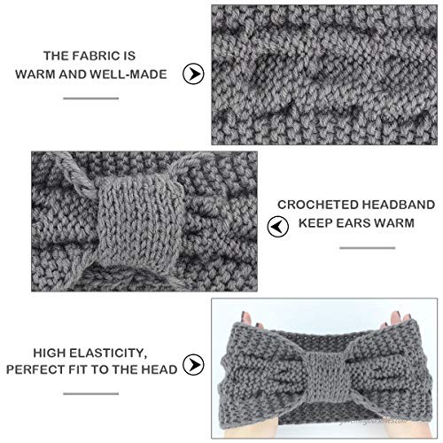 Womens Winter Knitted Headband - Soft Crochet Bow Twist Hair Band Turban Headwrap Hat Cap Ear Warmer 4Pack Red+black+white+grey One size