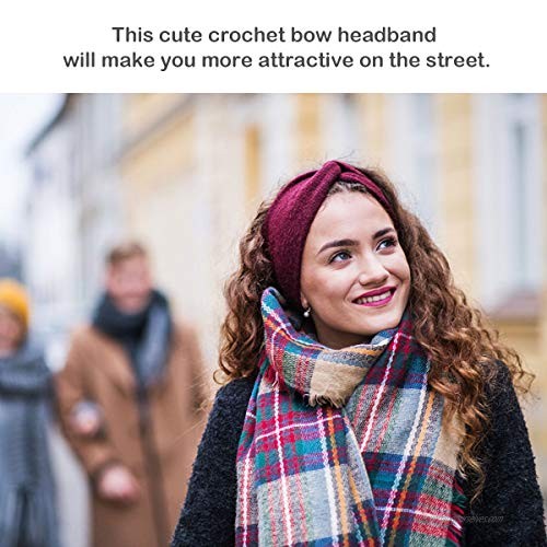 Womens Winter Knitted Headband - Soft Crochet Bow Twist Hair Band Turban Headwrap Hat Cap Ear Warmer 4Pack Red+black+white+grey One size