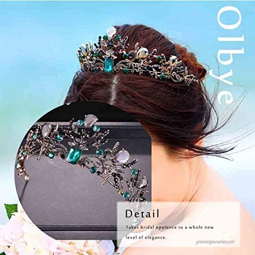 Yfe Wedding Green Crystal Crown for Women Queen Crowns and Tiaras Baroque Emerald Crown Gold (Style3)