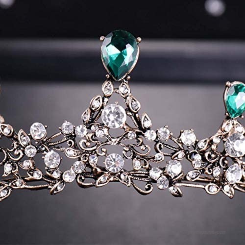 Yfe Wedding Green Crystal Crown for Women Queen Crowns and Tiaras Baroque Emerald Crown Gold (Style4)