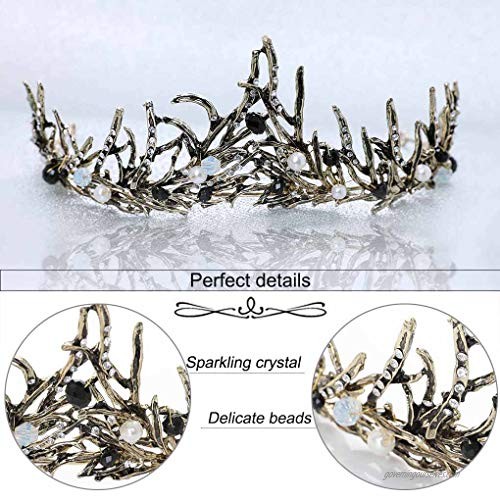 Yfe Women Gothic Crowns and Tiaras Evil Queen Crown Performance Cosplay Laurel Tiara Headband Wedding Hair Accessories for Women and Girls (Gold)