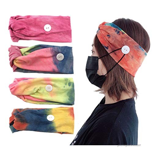 Yogwoo Headbands for Women 4 Pack Tie-dye Headbands for Nurses With Buttons Non Slip Headwraps Boho Retro Classic Style Elastic Sports Hairband Indoors Outdoors Yoga Accessories Washing Face