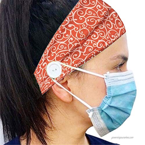 Yogwoo Headbands for Women 5 Pack Headbands With Buttons for Men Nurses Washing Face Elastic Cotton Non-Slip Head Wraps Printing Sports Hairband Indoors Outdoors Fitness Running Yoga Accessories