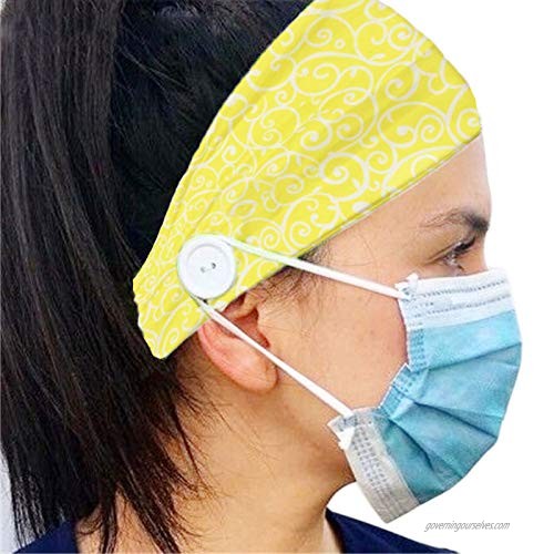 Yogwoo Headbands for Women 5 Pack Headbands With Buttons for Men Nurses Washing Face Elastic Cotton Non-Slip Head Wraps Printing Sports Hairband Indoors Outdoors Fitness Running Yoga Accessories