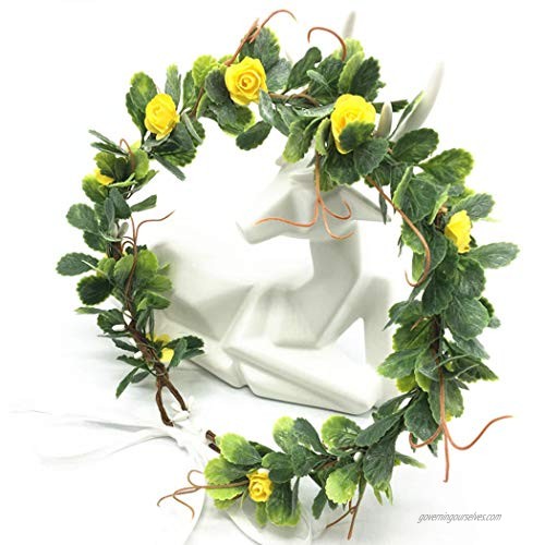 Zoestar Leaf Flower Crown Wedding Green Leaves Headband Bridal Floral Leaf Headpiece for Women (Yellow)