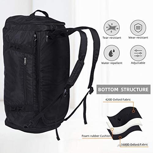 60L 3-Way Travel Duffel Bag Laptop Backpack Water Resistant Fits 15.6 Inch Laptop for Travelling Camping Touring