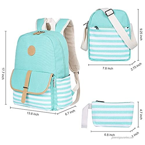 BLUBOON Canvas Bookbags School Backpack Laptop Schoolbag for Teens Girls High School (Water Bule 3 in 1)
